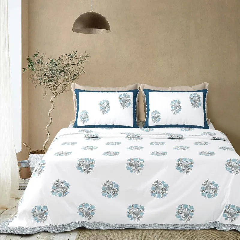 Royal Rang Cotton Bedsheet (Blue,White) - 120 TC media 3