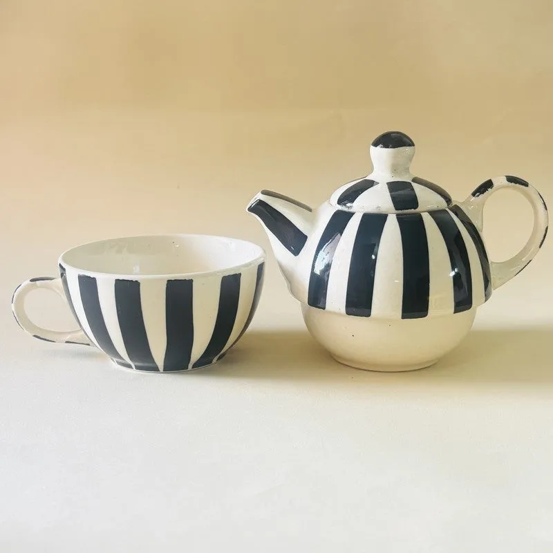Striped Ceramic Tea Pot & Cup media 4