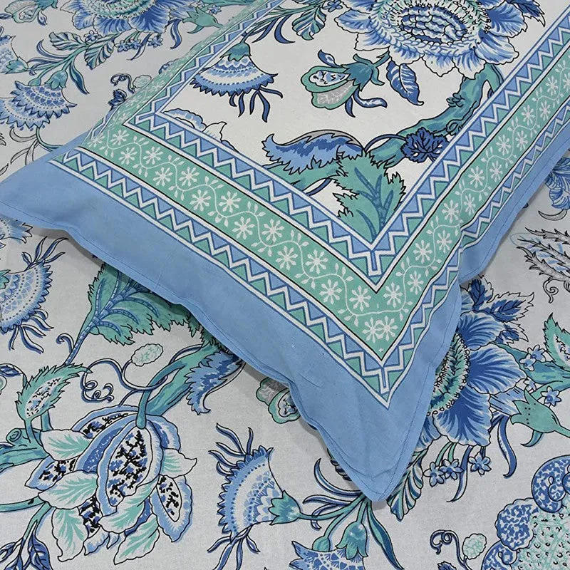 Weavora Ethnic Cotton Bedsheet (Blue & White) - 240 TC media 5