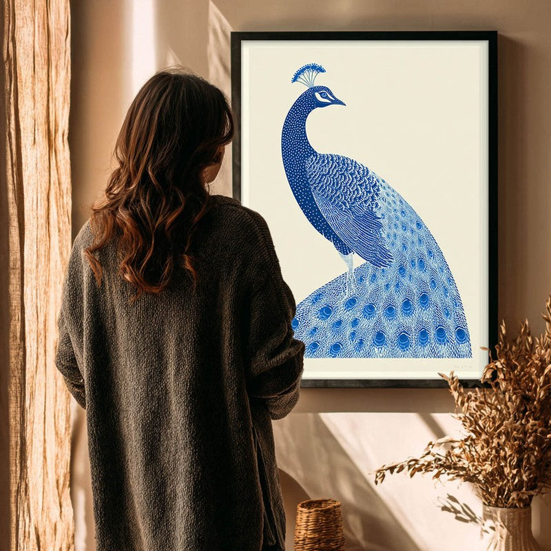 Royal Blue Peacock Canvas Wall Painting With Black Frame media 7