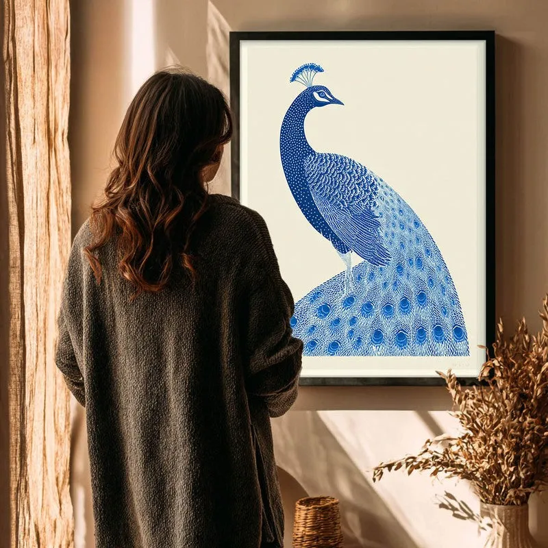 Royal Blue Peacock Canvas Wall Painting With Black Frame media 7