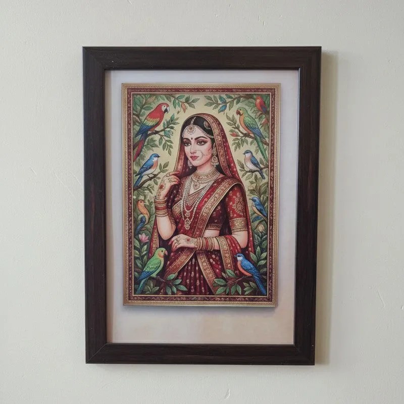 Divine Muse & Peacock Wall Painting With Frame - Set Of Four media 8