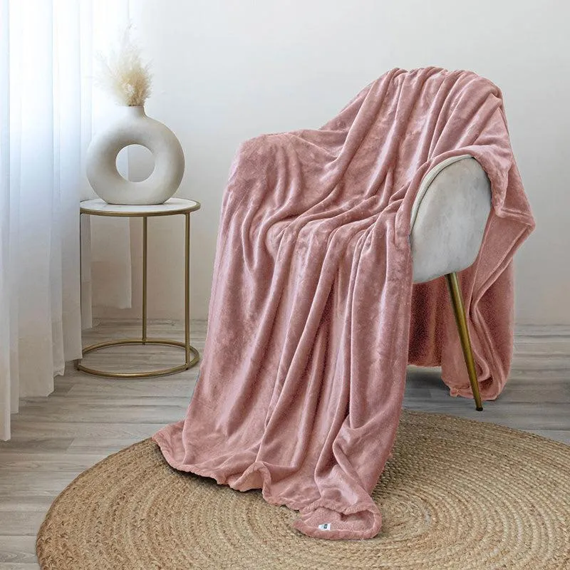 Sarva Solid Knitted Cotton Flannel Blanket (Pink) - 190 GSM media 3