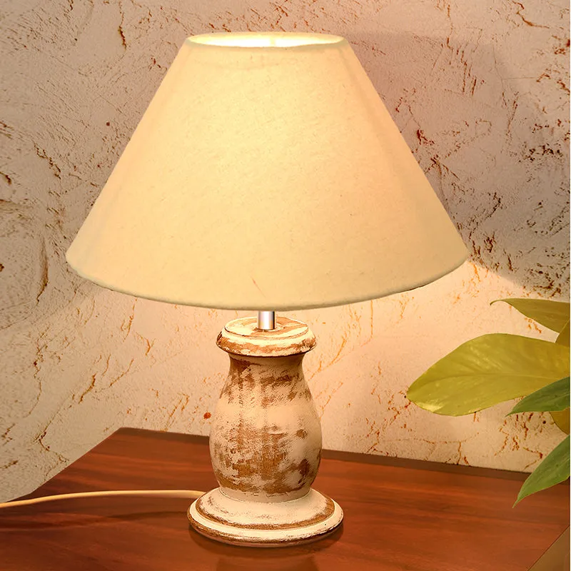 Elahim Rustic Wooden Table Lamp - Beige,White media 3