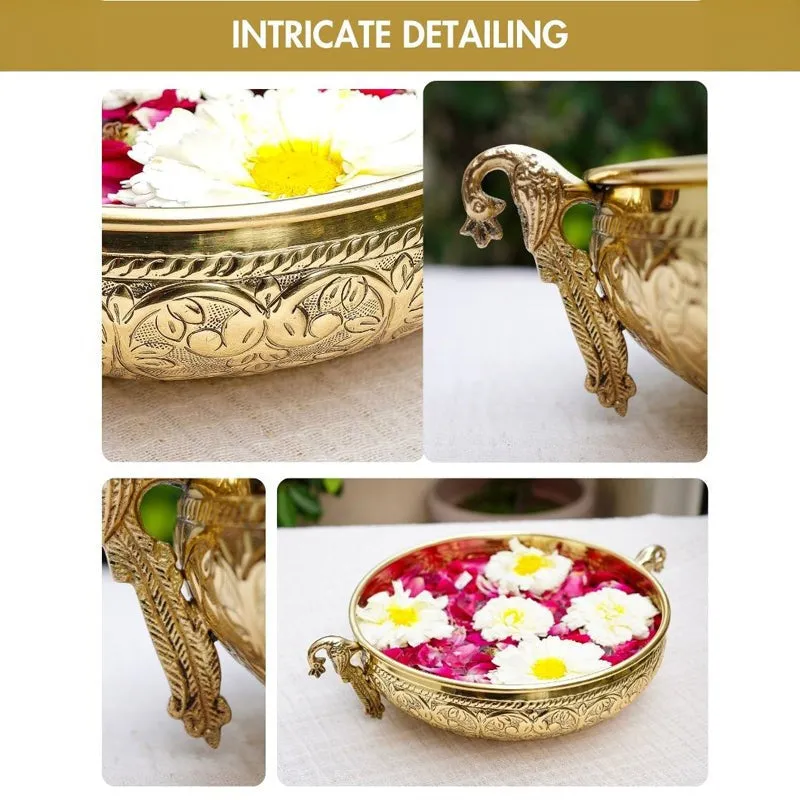 Mayur Carved Urli - Gold media 8
