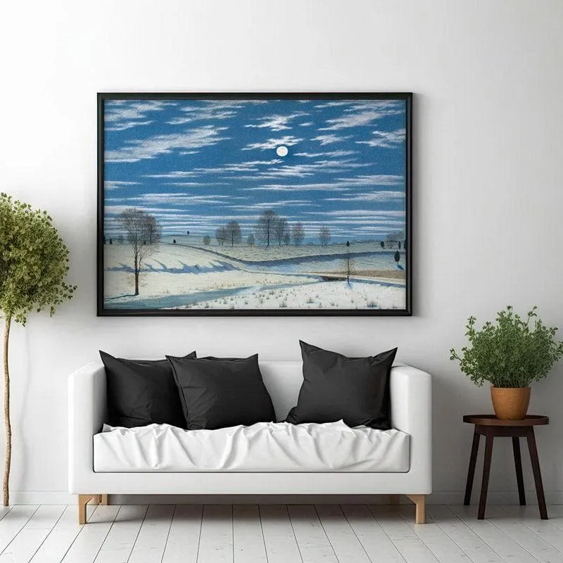 Moonlit Winter Landscape Wall Painting - Black Frame media 3