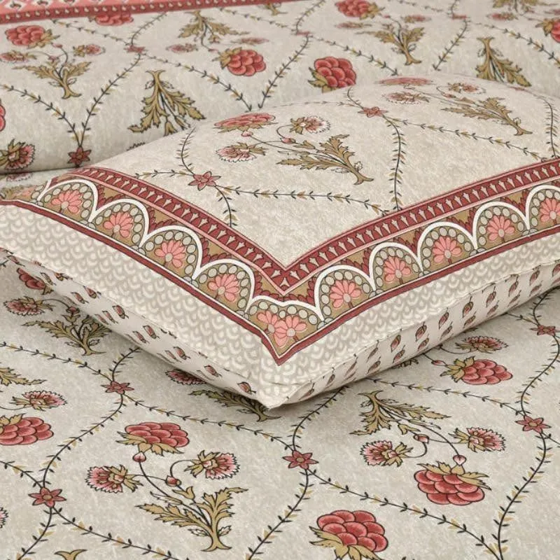Mughal Jaali Printed Cotton Bedsheet (Red & Beige) - 120 TC media 3