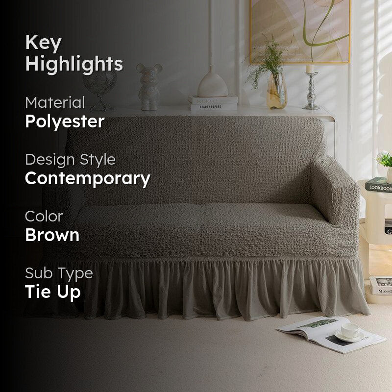 Refined Ruffles Solid Sofa Cover (Brown) - Two Seater media 2