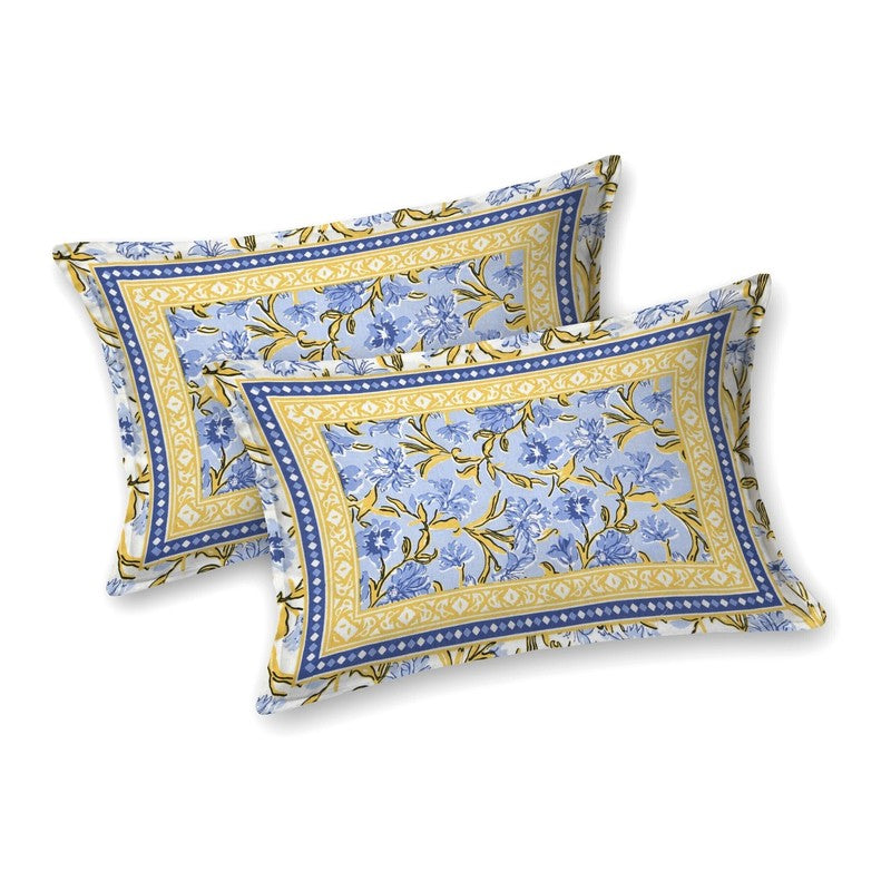 Bloomio Cotton Bedsheet (Blue,Yellow) - 240 TC media 4
