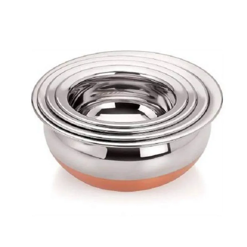 Elegant Steel Serving Bowls with Copper Bottom - Set of Five media 6