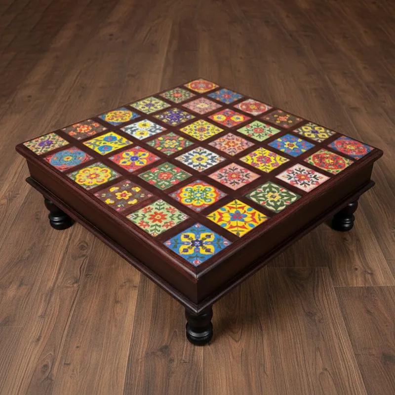 Athangudi Mango Wood & MDF Stool - 18 Inch media 1