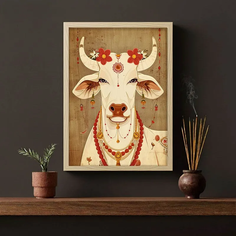 Sacred Cow Folk Art Canvas Wall Painting With Brown Frame media 6