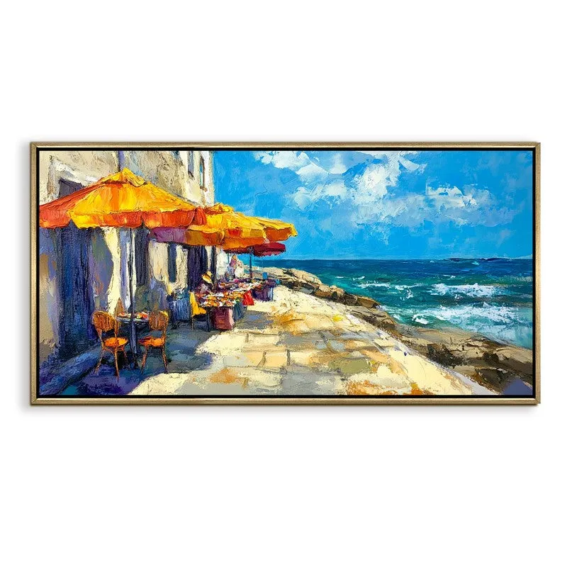 Cafe by the Coast Wall Painting With Frame media 3