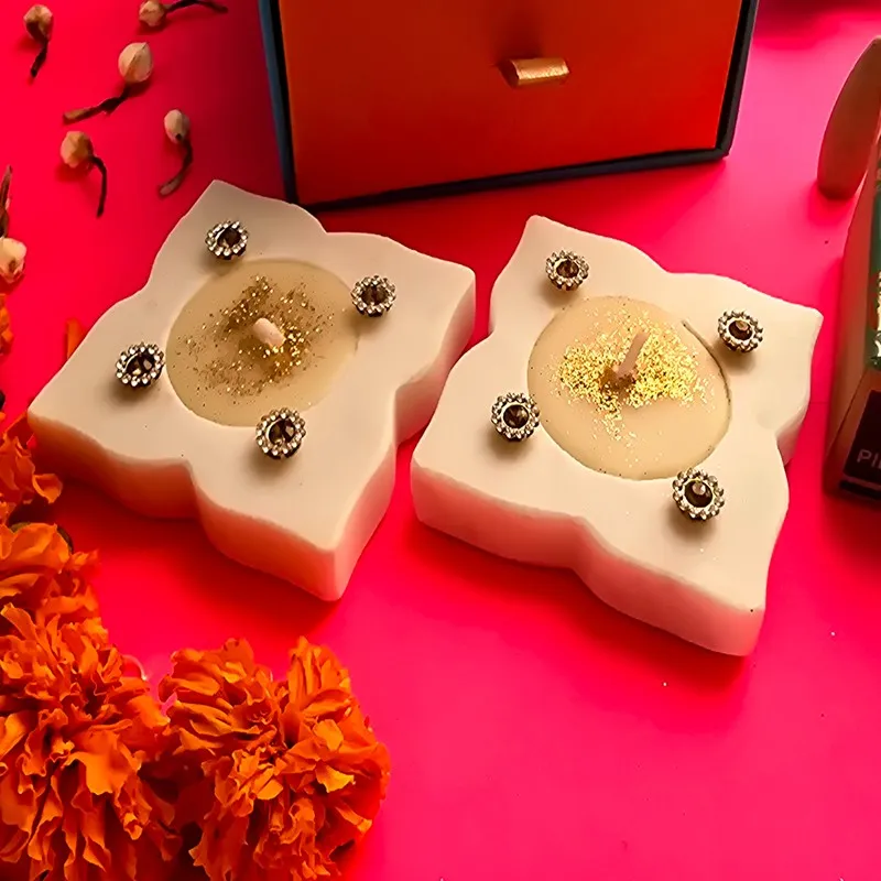 Shubh Aura Candle Holders (Off White) - Set Of Two media 5