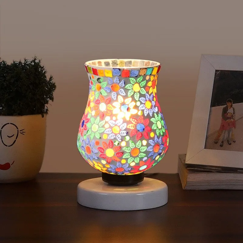 Lumeo Mosaic Glass Table Lamp With Wooden Base - Multicolor media 3