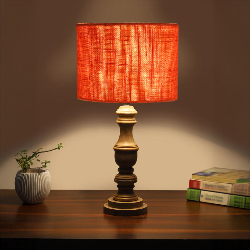 Sienna I Carve Wooden Table Lamp - Orange,Brown