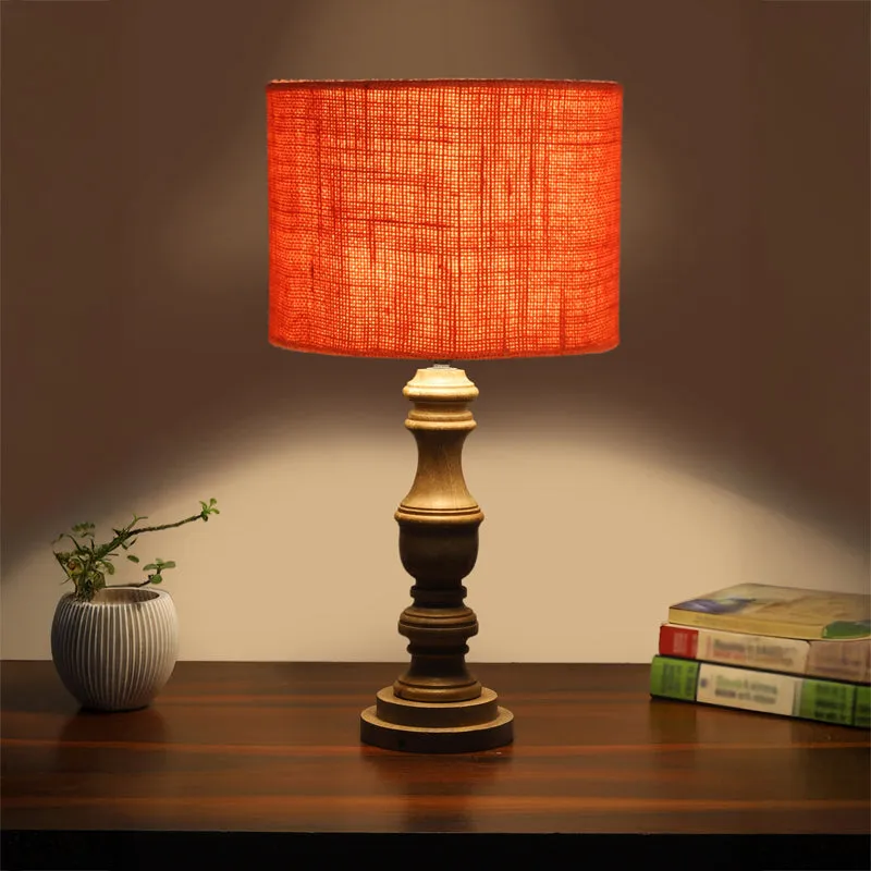 Sienna I Carve Wooden Table Lamp - Orange,Brown media 1
