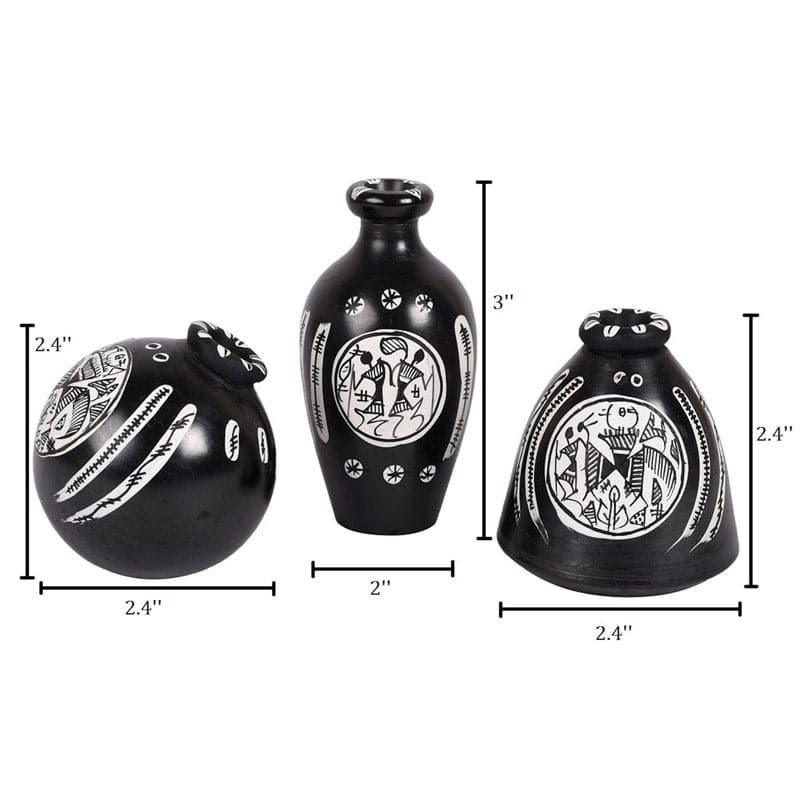 Home Charm Wooden Wall Shelf With Black Pot - Set Of Four media 5