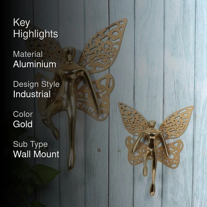 Butterfly Man Aluminium Wall Accent (Gold) - Set Of Two - 2