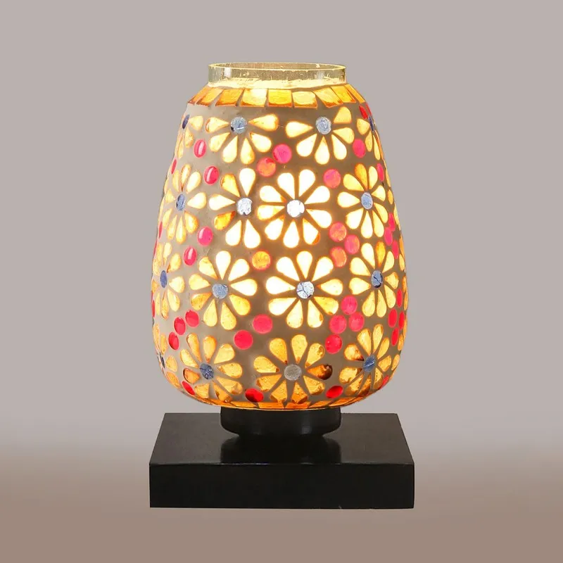 Shineva Glass Table Lamp With Wooden Base - Multicolor media 7