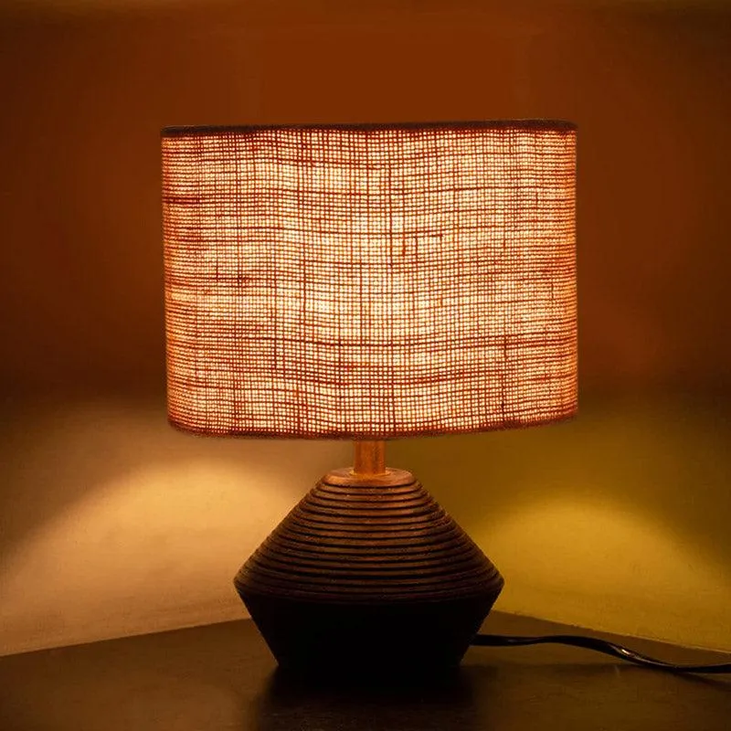 Yami Wooden Table Lamp With Jute Shade - Brown,Beige media 1