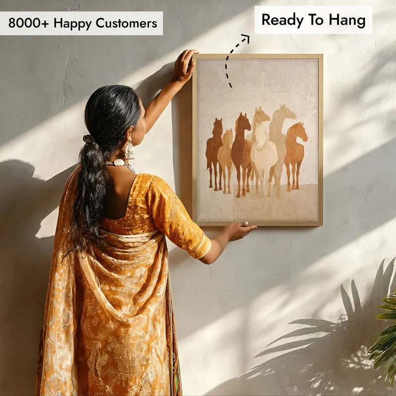 Desert Horse Silhouettes Wall Painting With Brown Frame media 8