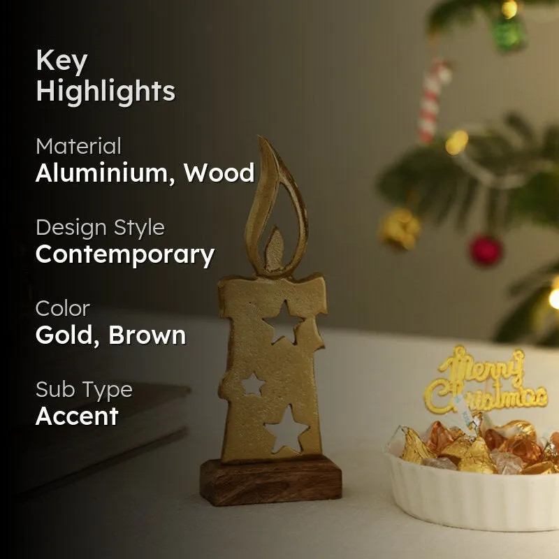 Golden Aluminum Flame Candle Showpiece media 2