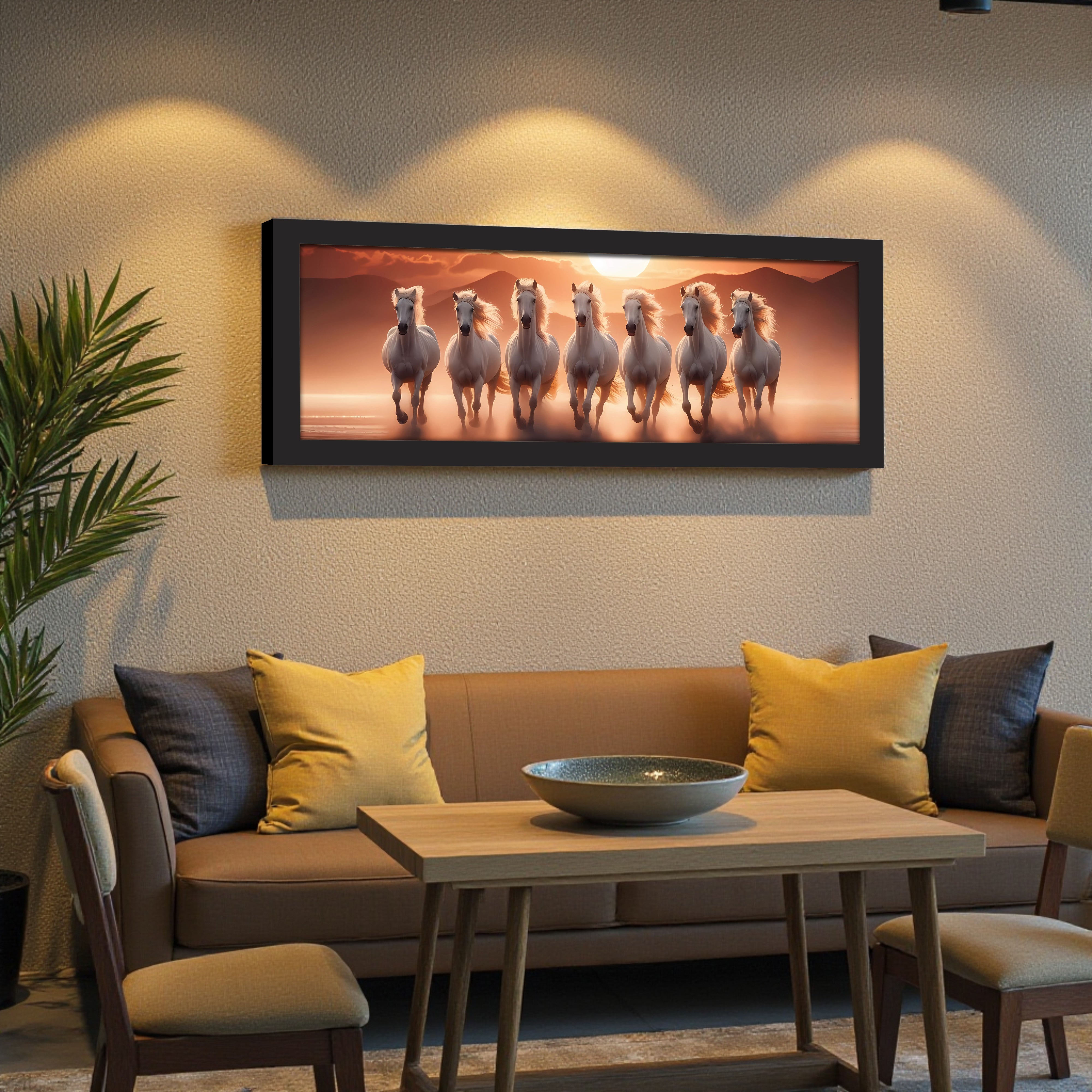 Auron Golden Horizon Horse Wall Painting With Frame media 6