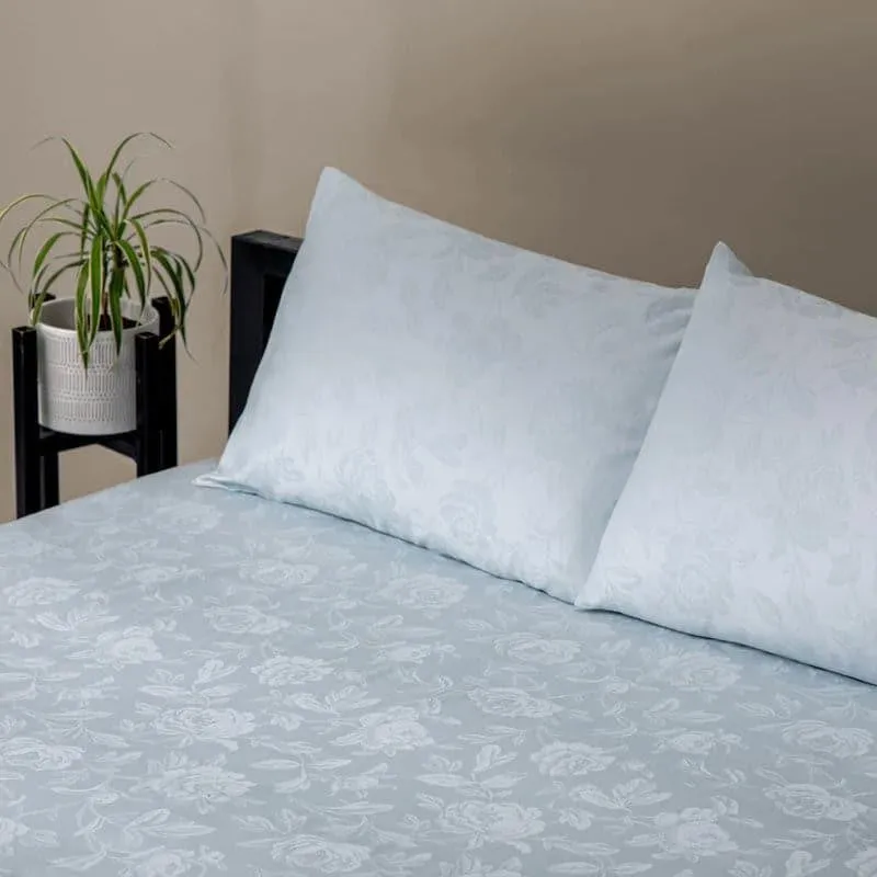 Fruva Floral Jacquard Cotton Bedsheet (Pale Blue) - 300 TC media 4