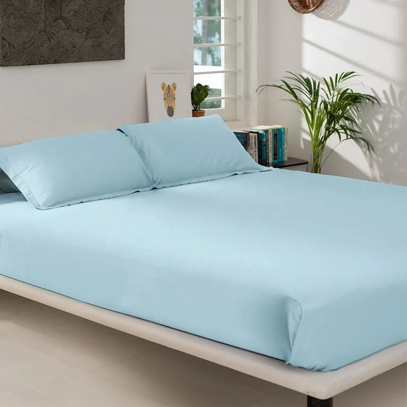 Maison Fitted Solid Cotton Bedsheet (Pale Blue) - 400 TC media 3
