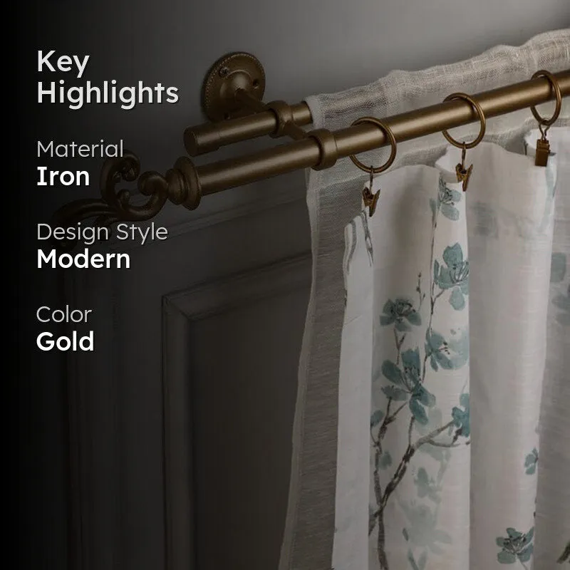 Andalus Duo Extendable 1" Double Curtain Rod With Abstract Finial & Brackets (Gold) media 2