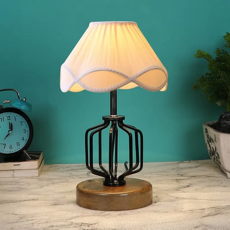 Auralynva Cotton Table Lamp With Wooden Base - Ivory media 3