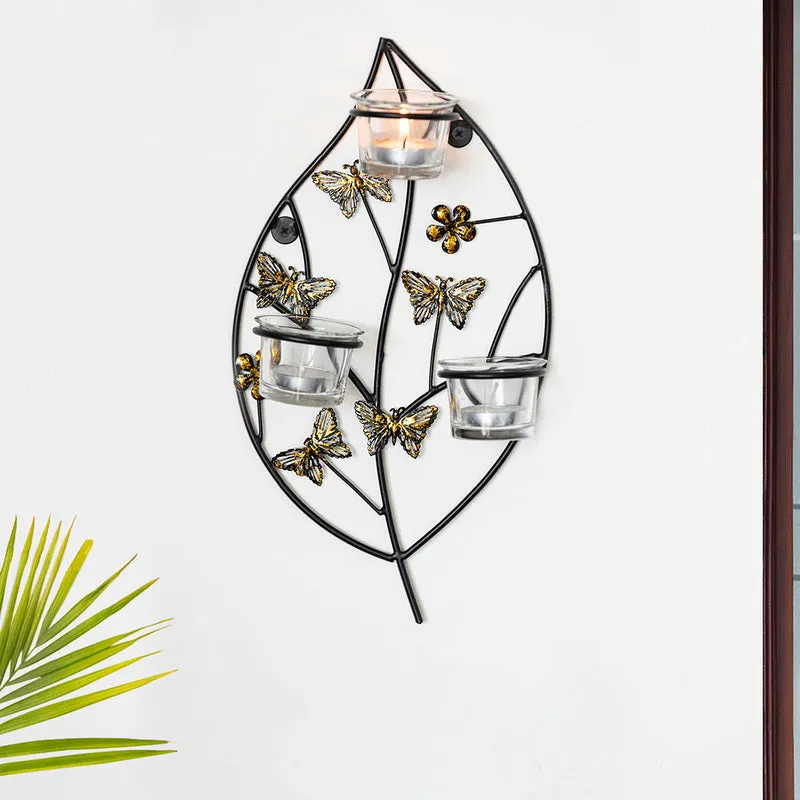 Butterfly Leaf Handcrafted Wall Tealight Candle Holder media 1