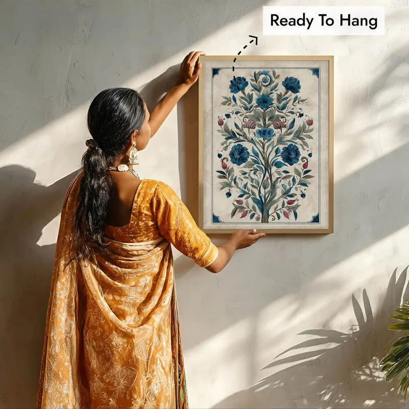 Floral Folk Art Canvas Wall Painting With Brown Frame media 9