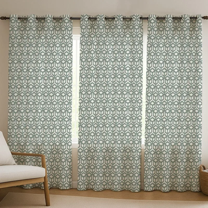 Soft Angles Cotton Curtains - Set Of Three media 1