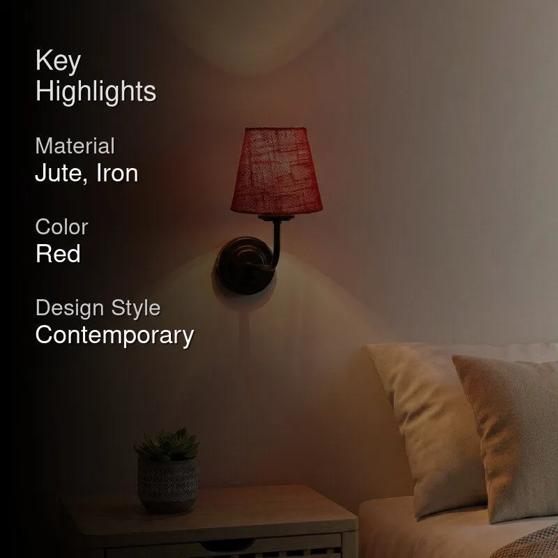 The Ebony Arc Cone Jute Wall Lamp - Classic Red - 2