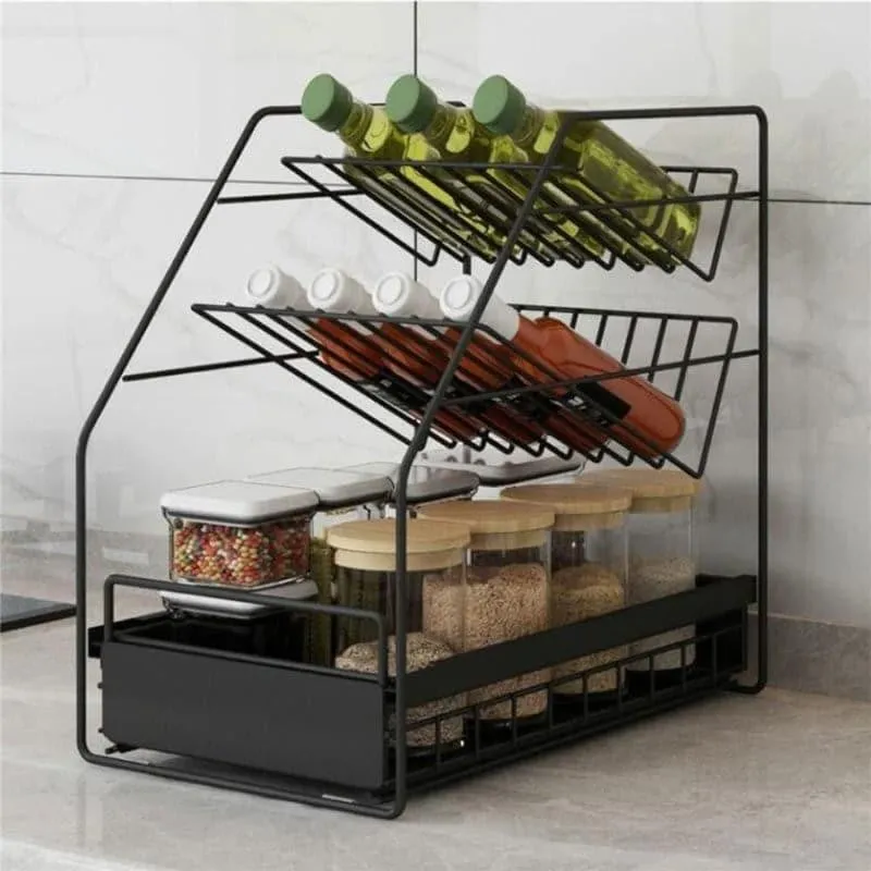 Essentio Multi-Tier Kitchen Rack with Pull-Out Drawer - Black media 3