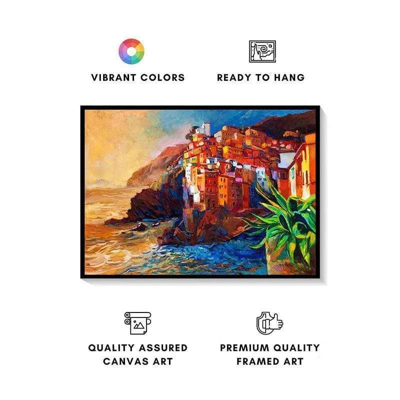 Cinque Terre Coast Canvas Wall Painting - Black Frame media 4
