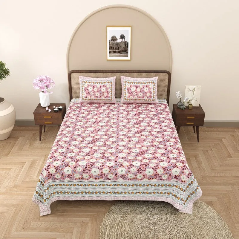 Loomva Cotton Bedsheet (Pink,Green) - 240 TC media 3