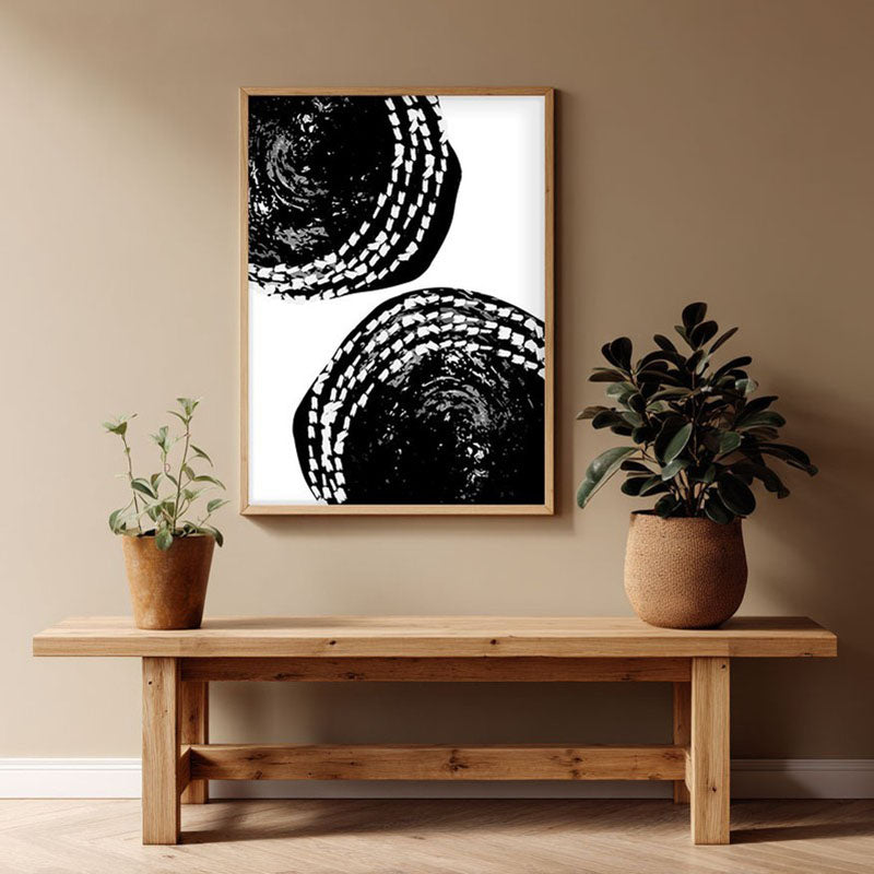 Inky Scribbles Framed Canvas Archival Canvas Wall Painting - Natural Brown Frame