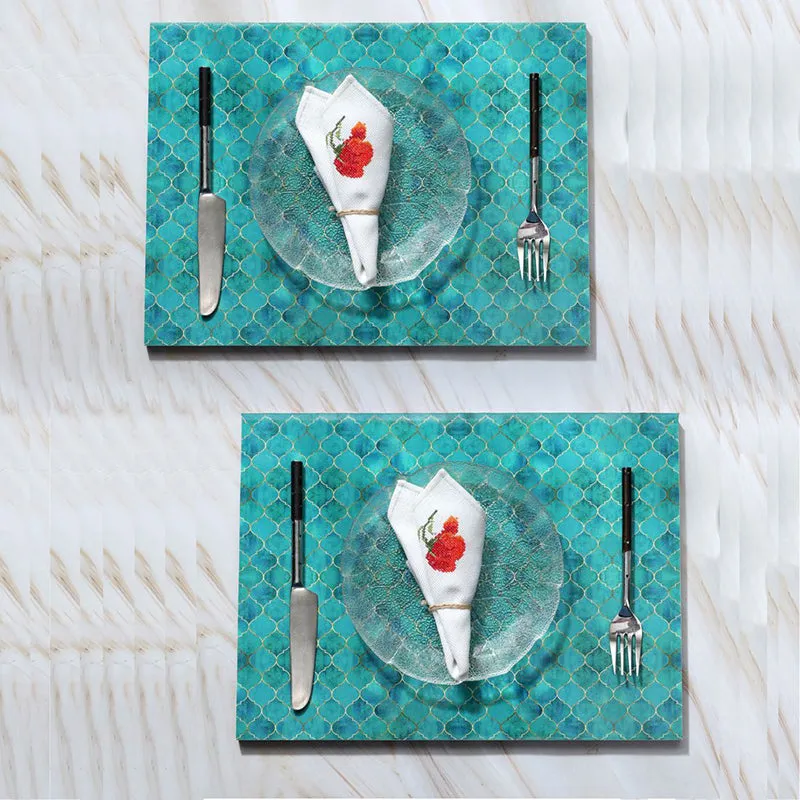 Minted Mosaic Enamel Coated Table Mat (Teal) - Set Of Two media 1