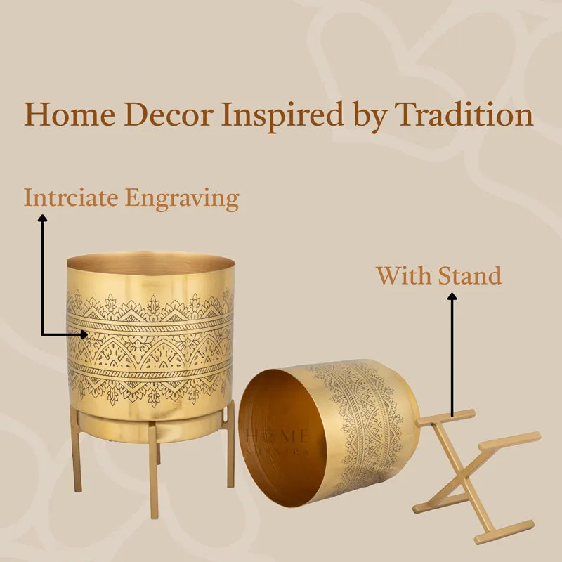 Vinyas Raaga Golden Planter with Stand - Set of Two media 5
