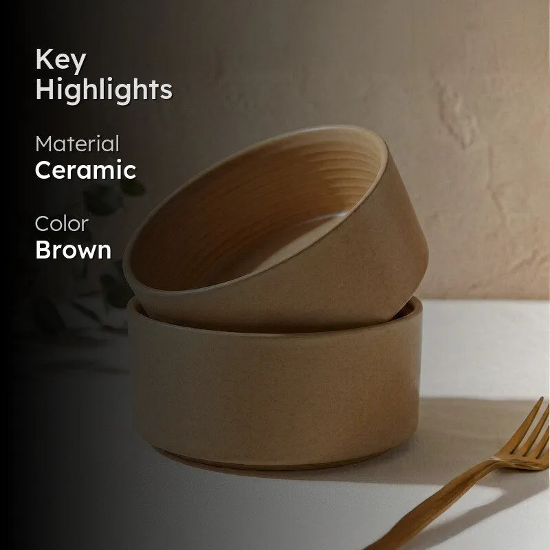 Whimsi Ceramic Soup Bowls (280 mL,Light Brown) - Set Of Two media 2