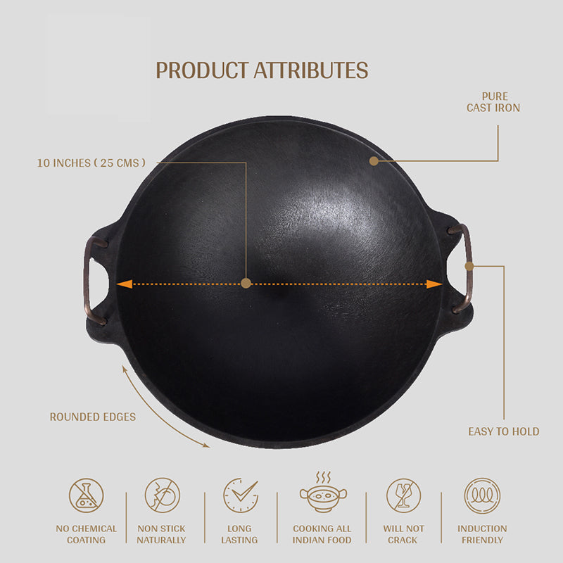 Cast & Craft Pre-Seasoned Cast Iron Kadhai (2400 mL) - 25 cm media 3
