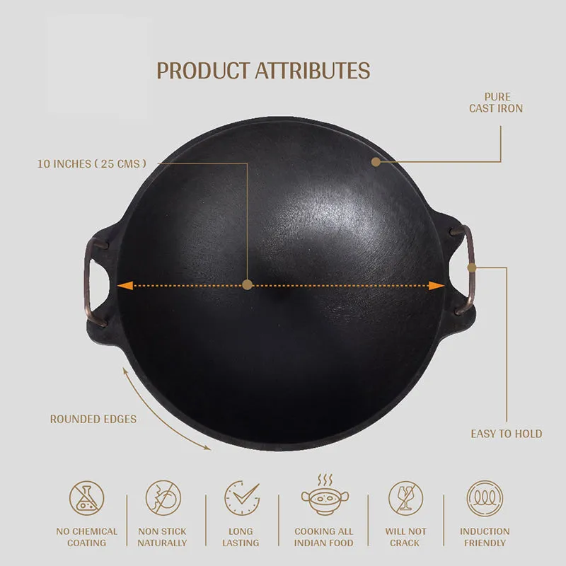 Cast & Craft Pre-Seasoned Cast Iron Kadhai (2400 mL) - 25 cm media 3