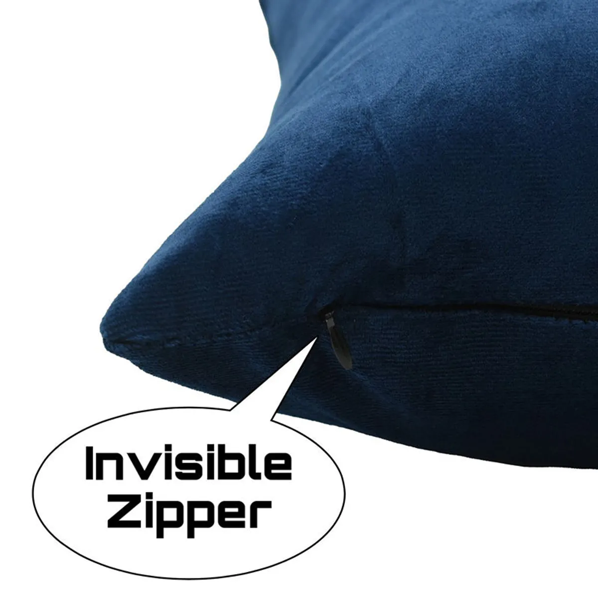 Close-up of the blue cushion cover corner with a zip closure