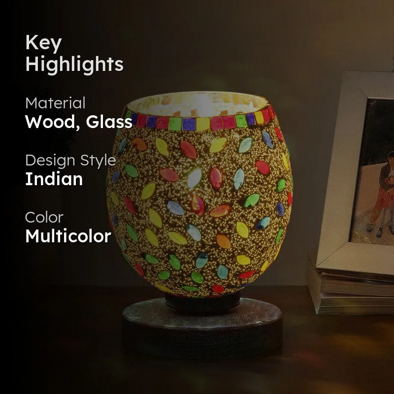 Raynora Mosaic Glass Table Lamp With Wooden Base - Multicolor media 2