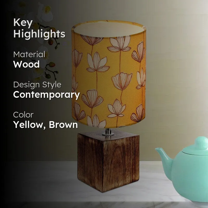EverAura Elegant Bedside Wooden Table Lamp - Yellow,Brown media 2