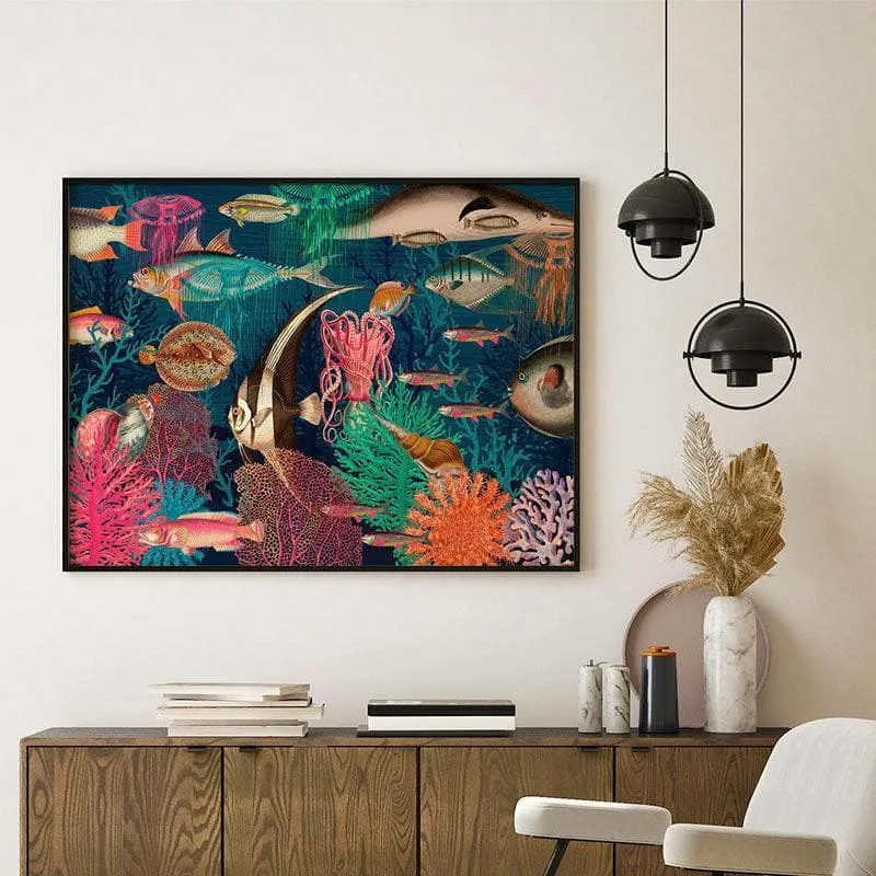 Vintage Underwater Canvas Painting - Black Frame media 1