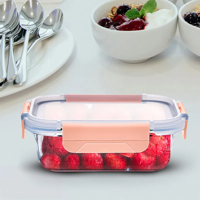 Bergner Glass Vault Airtight Glass Tiffin Box (Peach) - 640 mL media 1